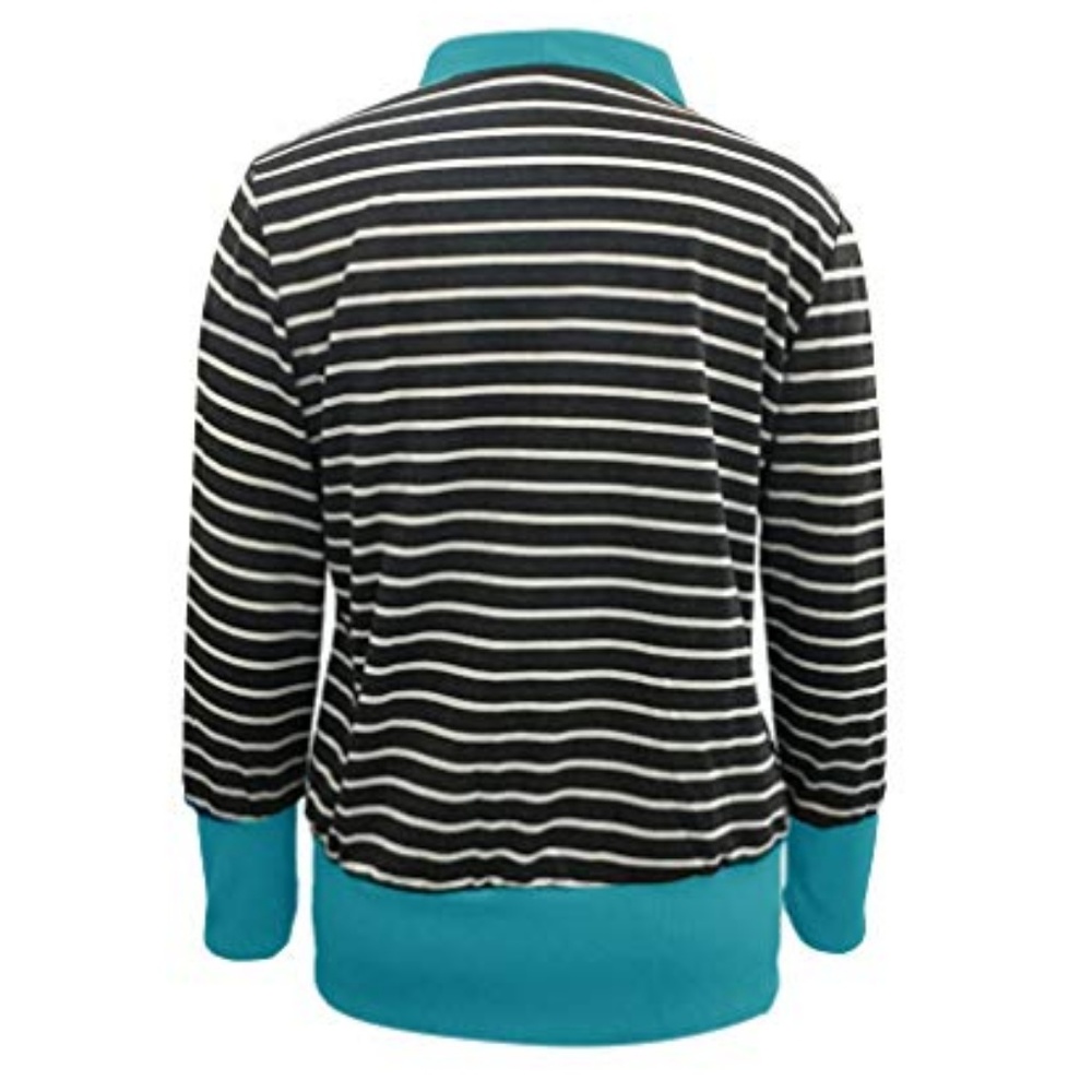 Teal Long Sleeve Button Up Striped Cardigan - Picture 4 of 5